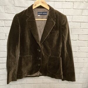 Vintage Paula Saker Brown Cotton Velvet Blazer Size 4 Classic Career Jacket